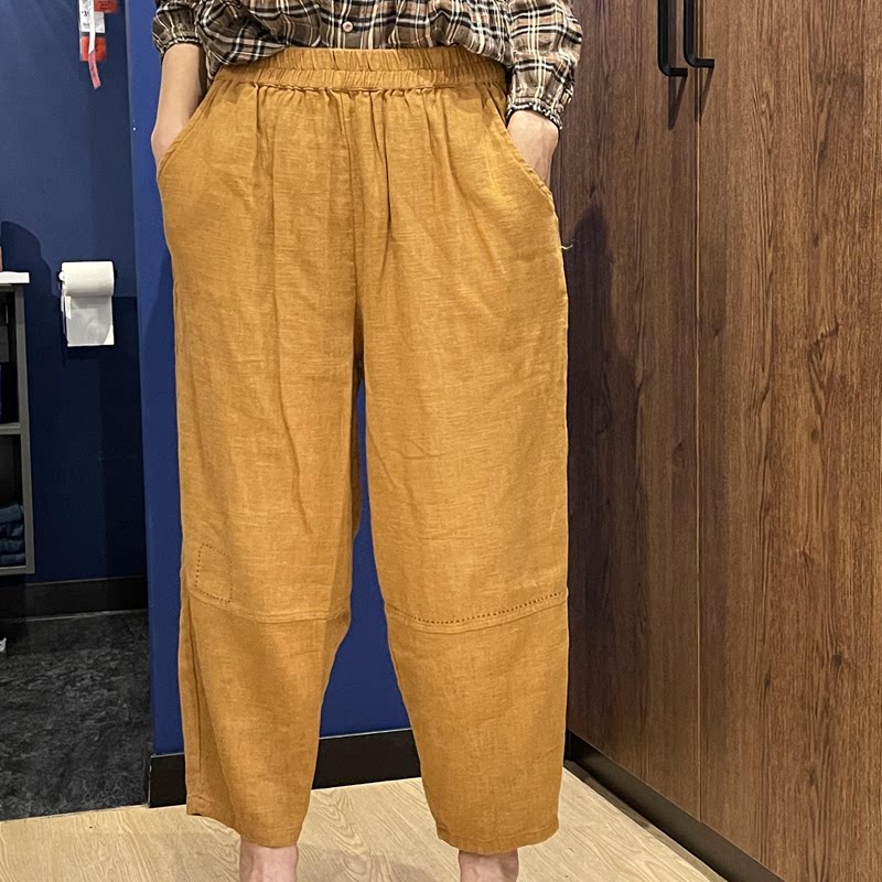 高腰亚麻裤子高腰亚麻显瘦裤子