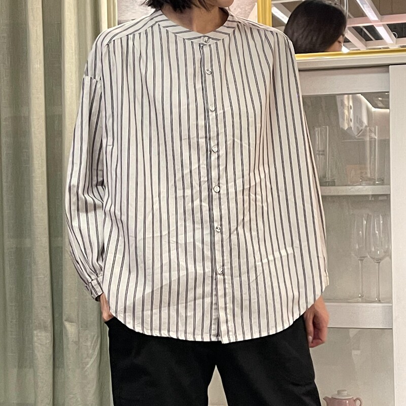 上衣蓝白长袖条纹时尚宽松衬衫