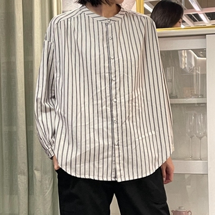 蓝白条纹女士衬衫春秋女装上衣长袖宽松时尚洋气简约衬衣
