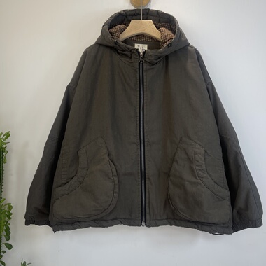 2025新款工装棉服女秋冬大码阔版口袋拼接网红短款连帽棉衣