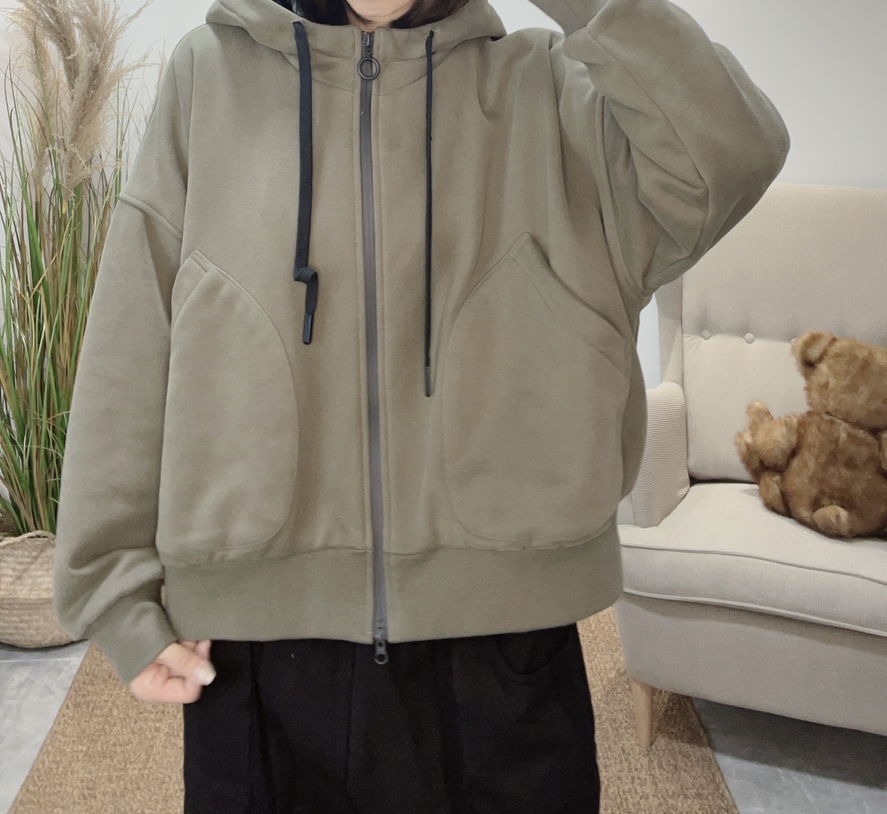 宽松连帽开衫外套女秋冬款加绒