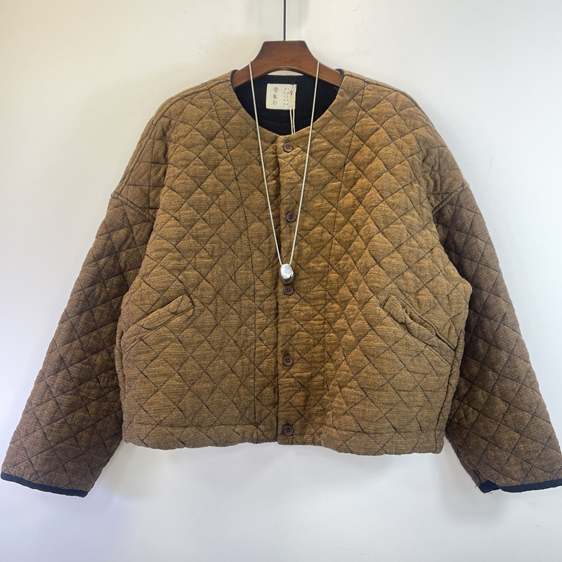 韩版宽松百搭菱形压棉上衣棉衣