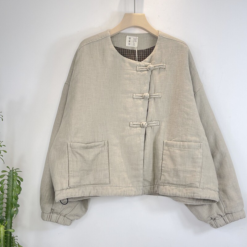 雪蓝杉新中式盘扣宽松棉服女大码