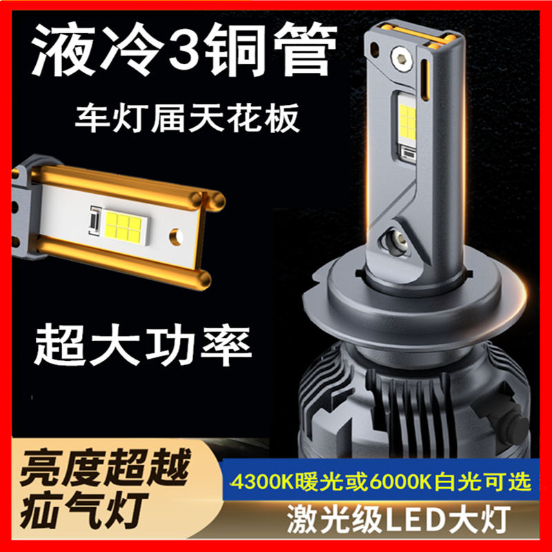 超亮三铜管激光汽车LED大灯H7H1