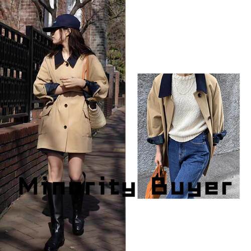 现货 买手店 Modest Mood 秋冬季翻领休闲灯芯绒中长款风衣外套女