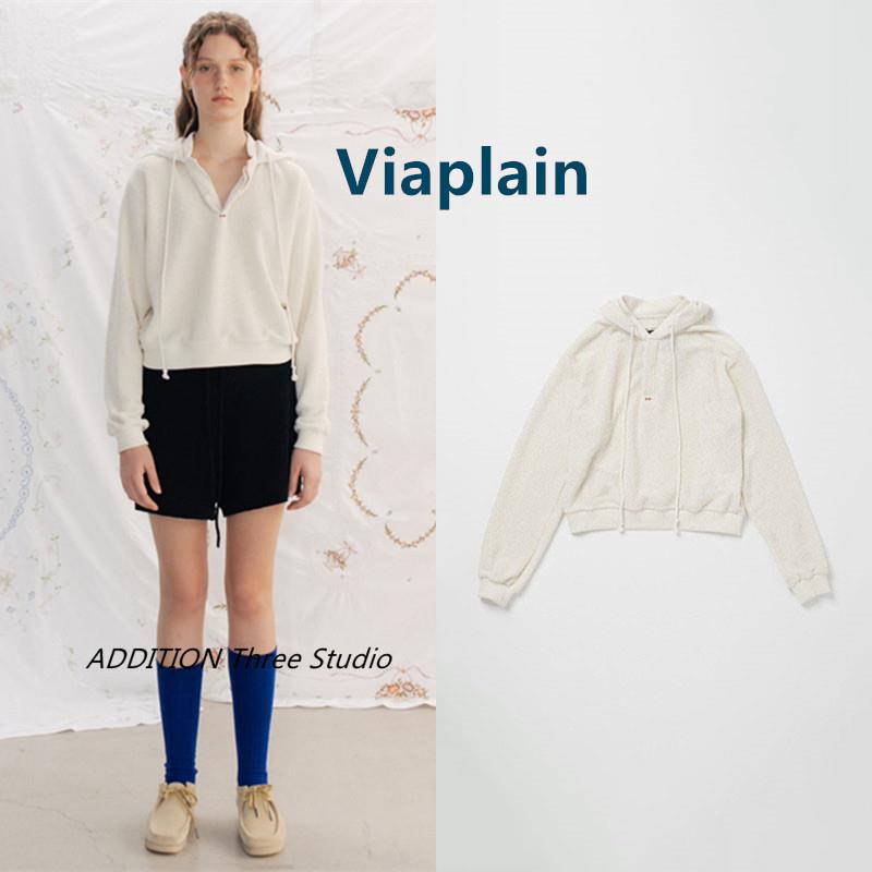 正品 Viaplain 24春秋新款纯色休闲百搭半系扣宽松百搭连帽衫卫衣