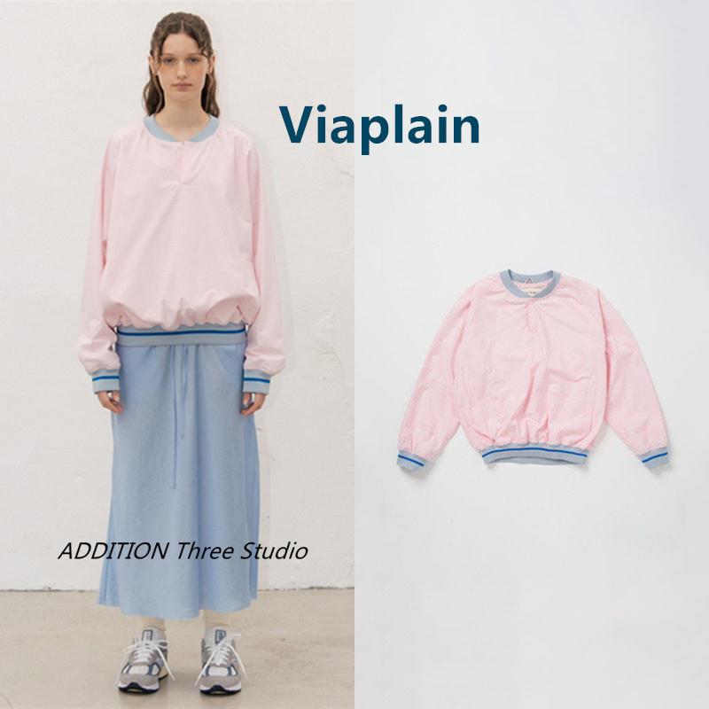正品 Viaplain 24早秋款圆领粉拼色字母印花长袖卫衣Danielle同款