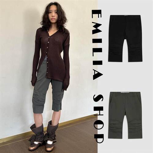 买手店韩国现货正品OPEN YY裤子中裤修身工装裤七分裤抽绳百搭女