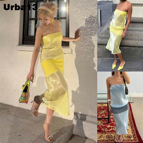 Urba13买手店正品现货Mode mischief洋装NUNU同款缎面抹胸裙