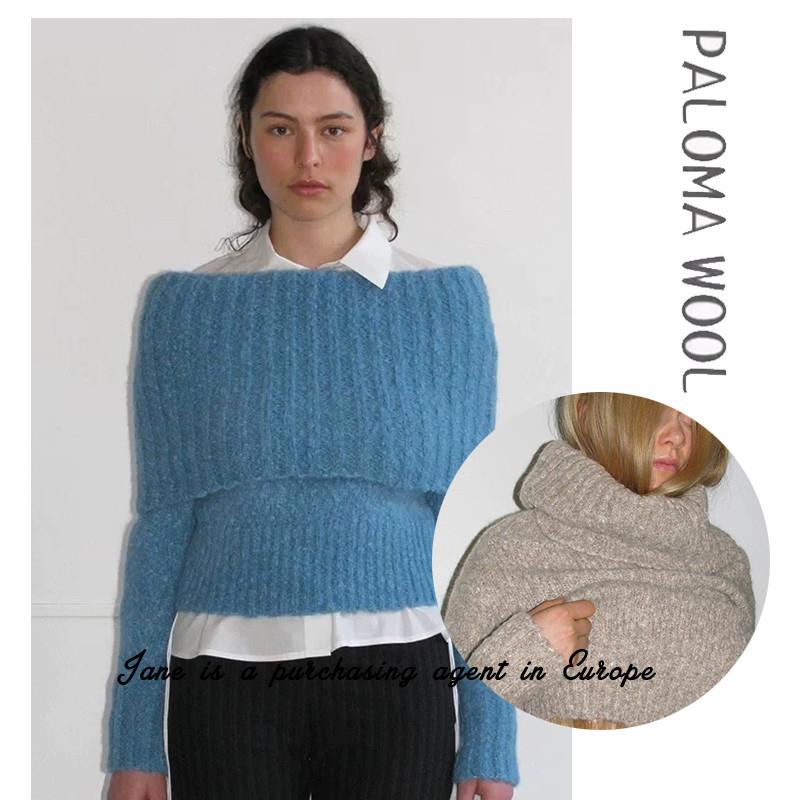 国现 PALOMA WOOL 22羊驼一字领纯色长袖罗纹针织套头毛衣上衣