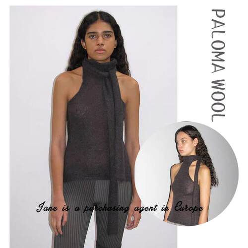 国现 西班牙直邮 PALOMA WOOL 纯欲辣妹气质围巾直筒黑色背心上衣