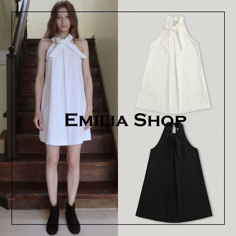 买手店正品现货韩国Smoothmood洋装24新款蝴蝶结吊脖A字短裙女