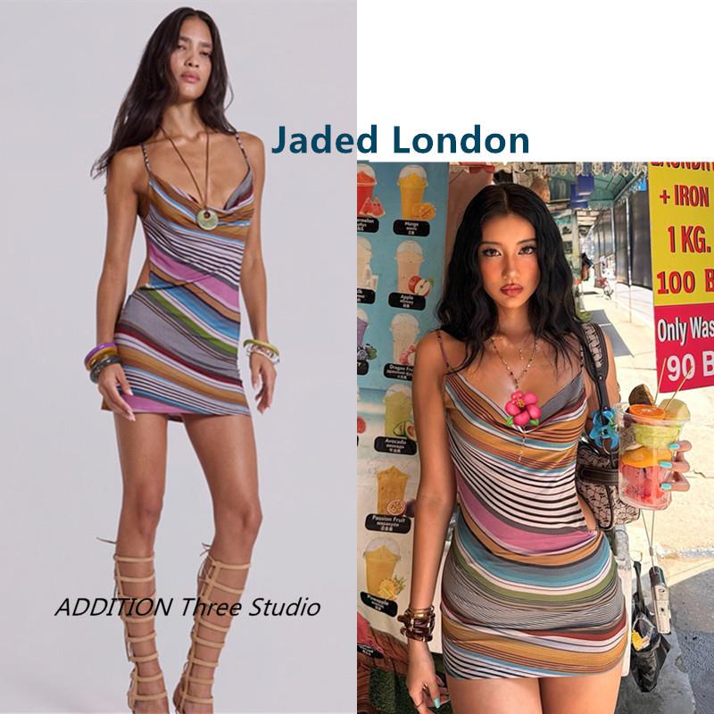 正品 Jaded London 26夏款性感辣妹荡领彩色条纹露背吊带连衣裙女