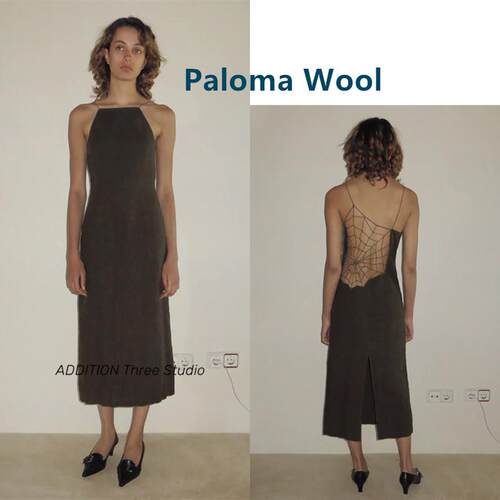 折扣 Paloma Wool 23新款露背镂空蜘蛛网长款修身开叉吊带连衣裙
