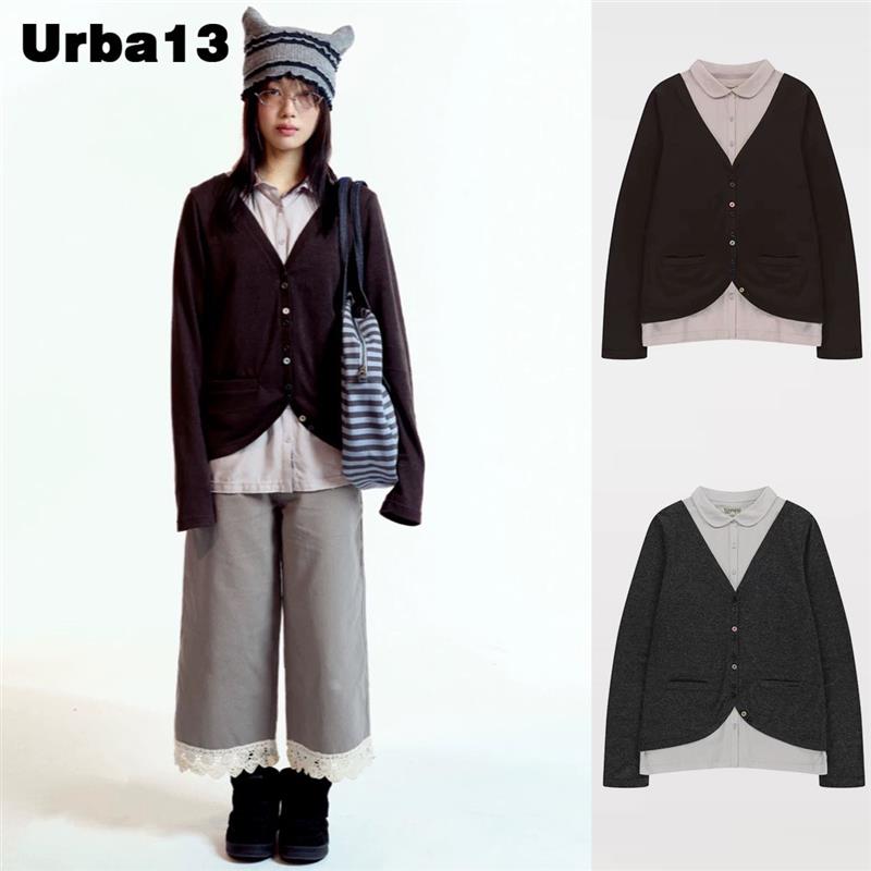 Urba13买手店现货正品Coyseio针织衫减龄彩色钮扣假两件拼色上衣