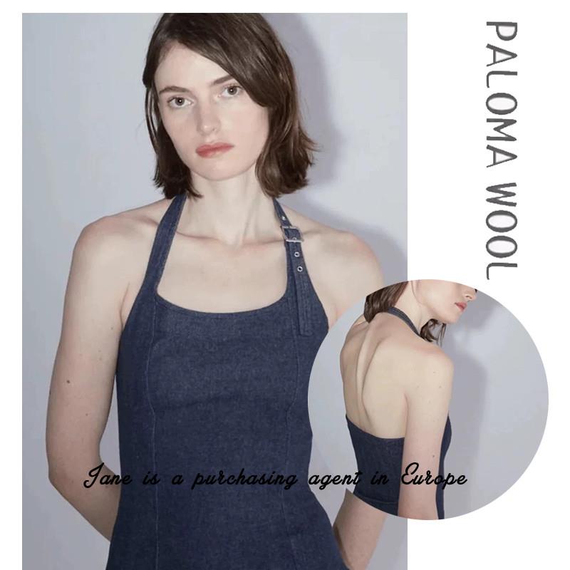 国现 PALOMA WOOL 25新款复古牛仔蓝挂颈修身显瘦无袖背心上衣服