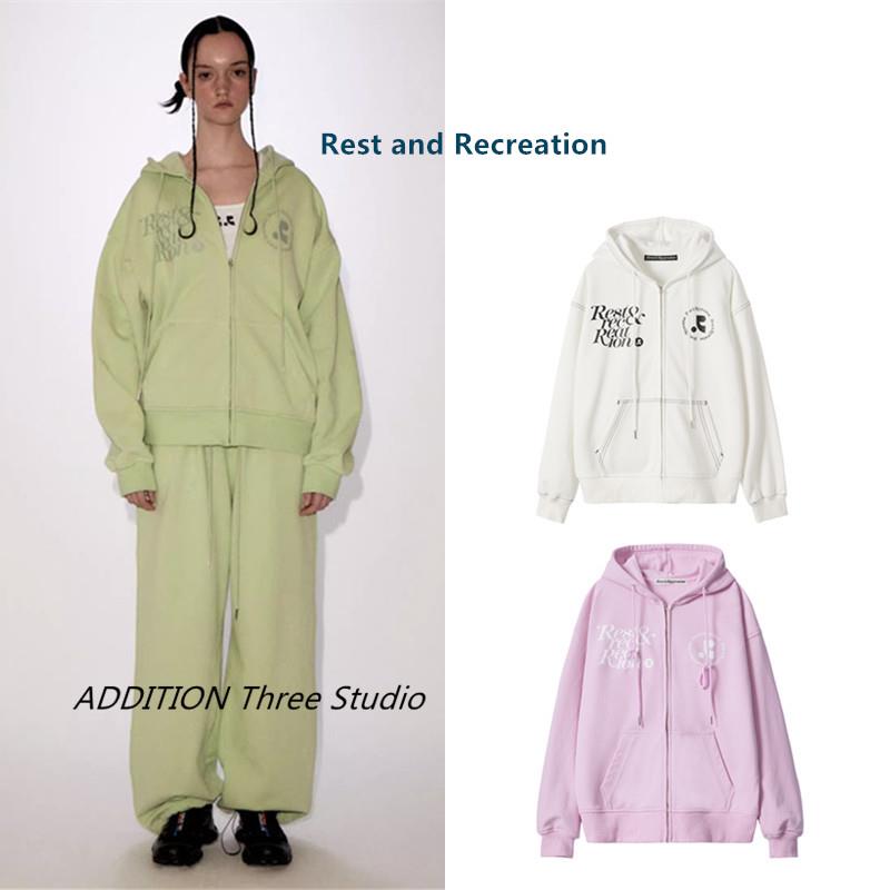折扣现货Rest and Recreation 新款字母印花连帽拉链宽松卫衣外套