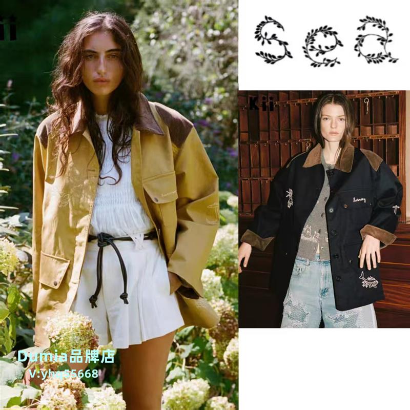 现货 Sea New York 25秋冬新款灯芯绒拼接刺绣图案宽松夹克外套女