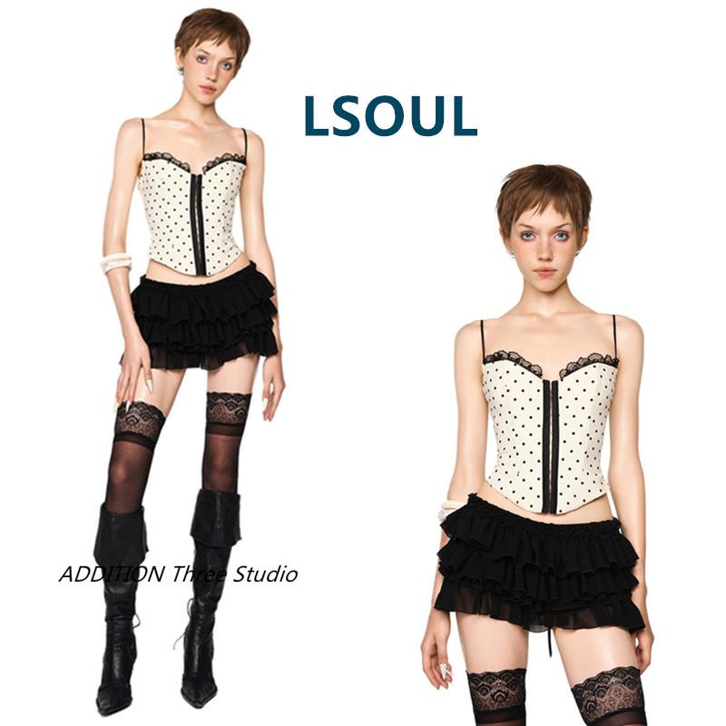 越南正品 Lsoul 夏款性感辣妹装蕾丝花边波点鱼骨抹胸吊带背心