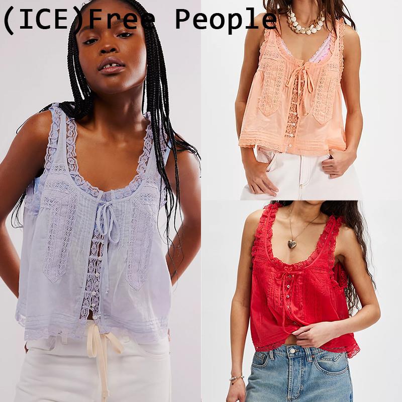 ice买手店正品折扣Free people基础款褶皱打底蕾丝拼接背心上衣女