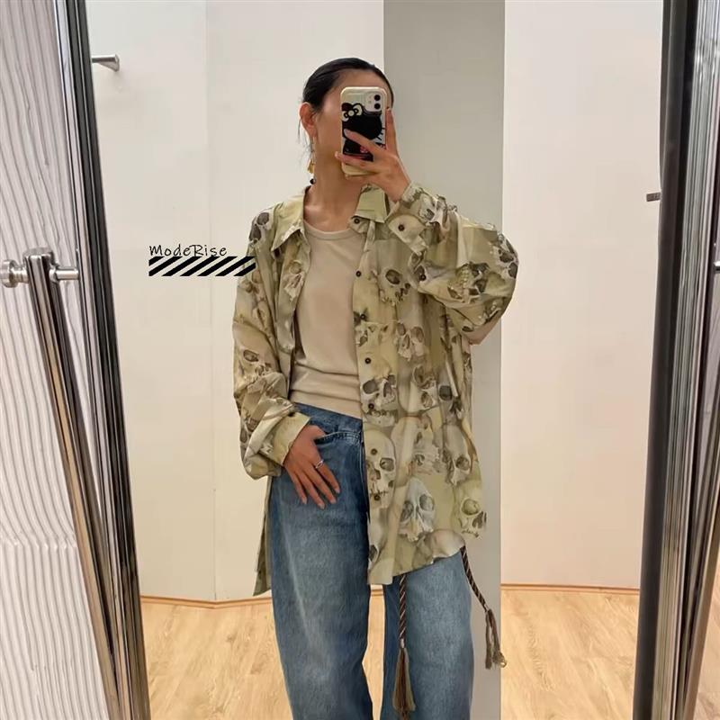 国现买手店 Magliano 24早秋新款早秋骷髅头不规则领设计拼色衬衫