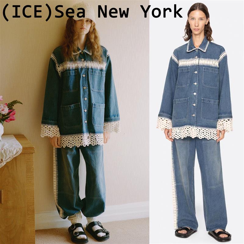 ice买手店正品现货Sea new york镂空拼接牛仔外套牛仔裤阔腿裤女