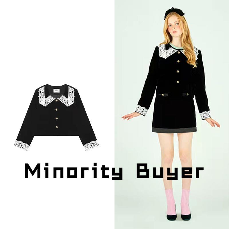Minority韩国买手 Johnny hates jazz百搭蕾丝圆领单排扣黑色开衫