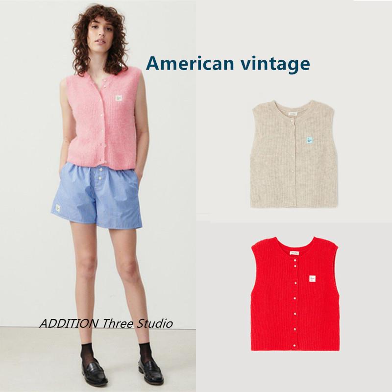 折扣 American Vintage 24冬季新品圆领混纺无袖针织开衫背心