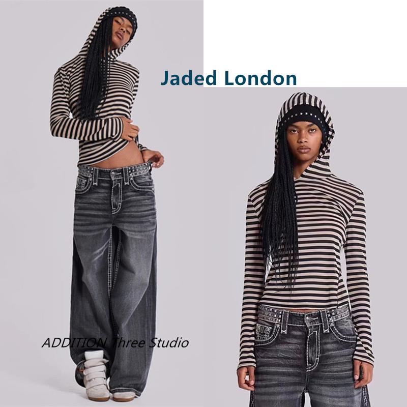 折扣 Jaded London 25夏季新款辣妹风撞色条纹长袖连帽打底衫T恤