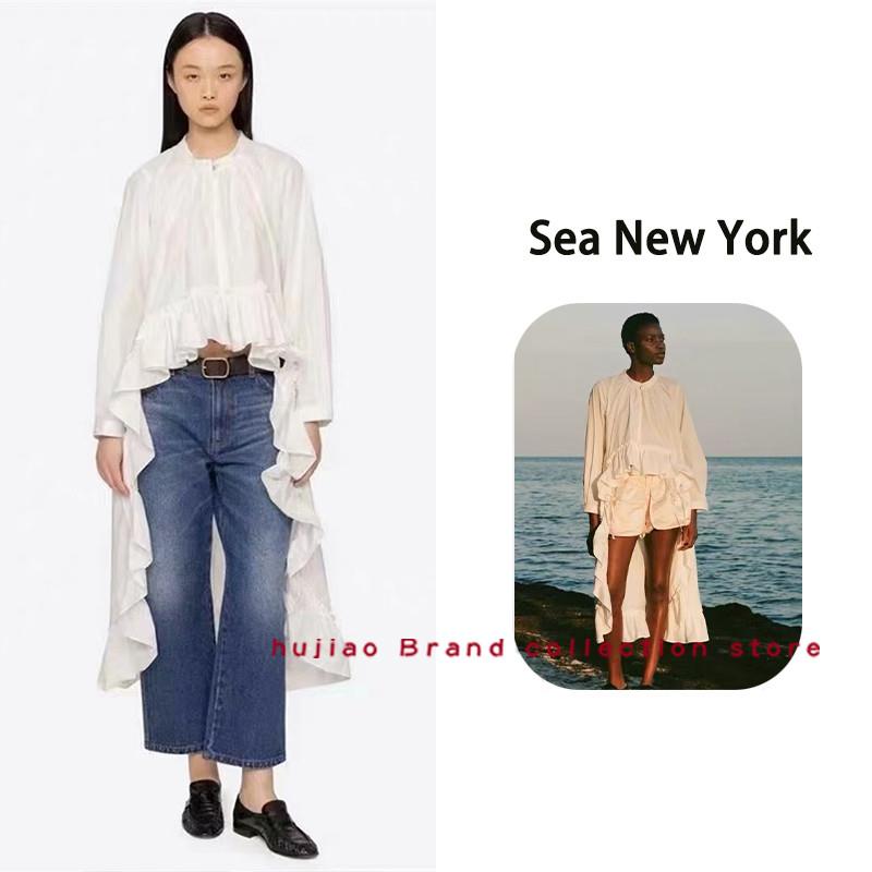 煳椒正品 Sea New York 新款复古荷叶边前短后长宽松长袖衬衫