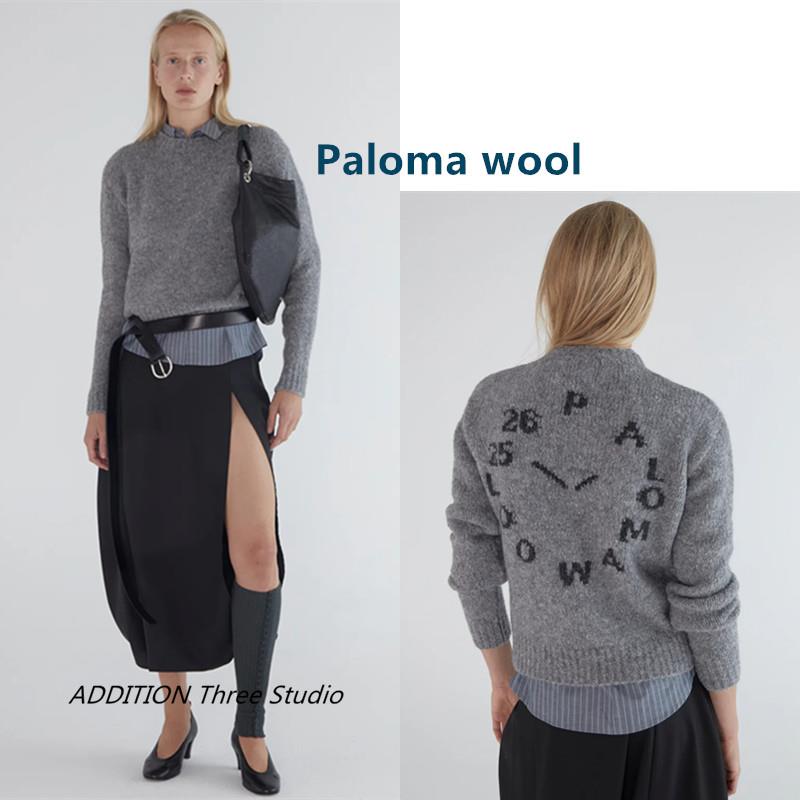 西班牙 Paloma wool 25秋冬新款圆领灰色字母印花宽松套头针织衫