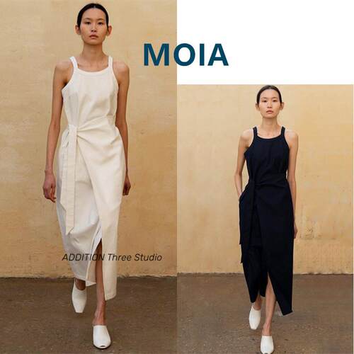 买手店 MOIA 新款无袖连衣裙不规则绑带收腰显瘦吊带长款连衣裙