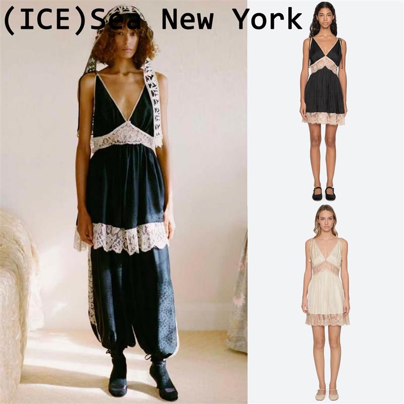 ice买手店正品Sea new york短裙新款V领镂空蕾丝吊带洋装灯笼裤