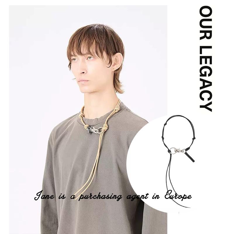 国现 Our Legacy 男女秀款复古多色百搭黑色花朵铆钉牛皮绳圈项链