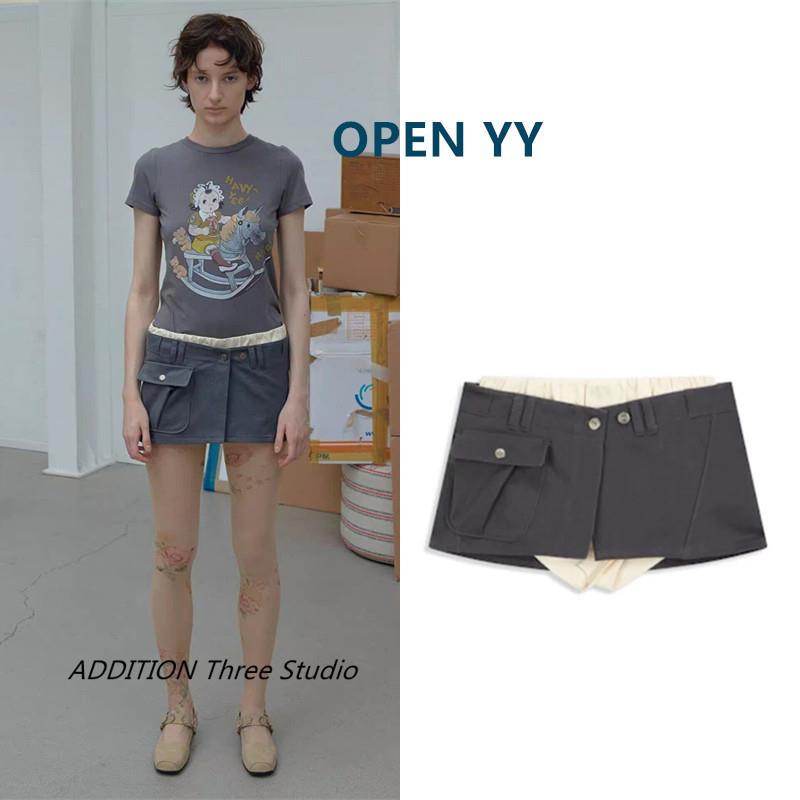 韩国 OPEN YY 26春夏新款韩版miu风分层两件套叠穿百搭超短裤女