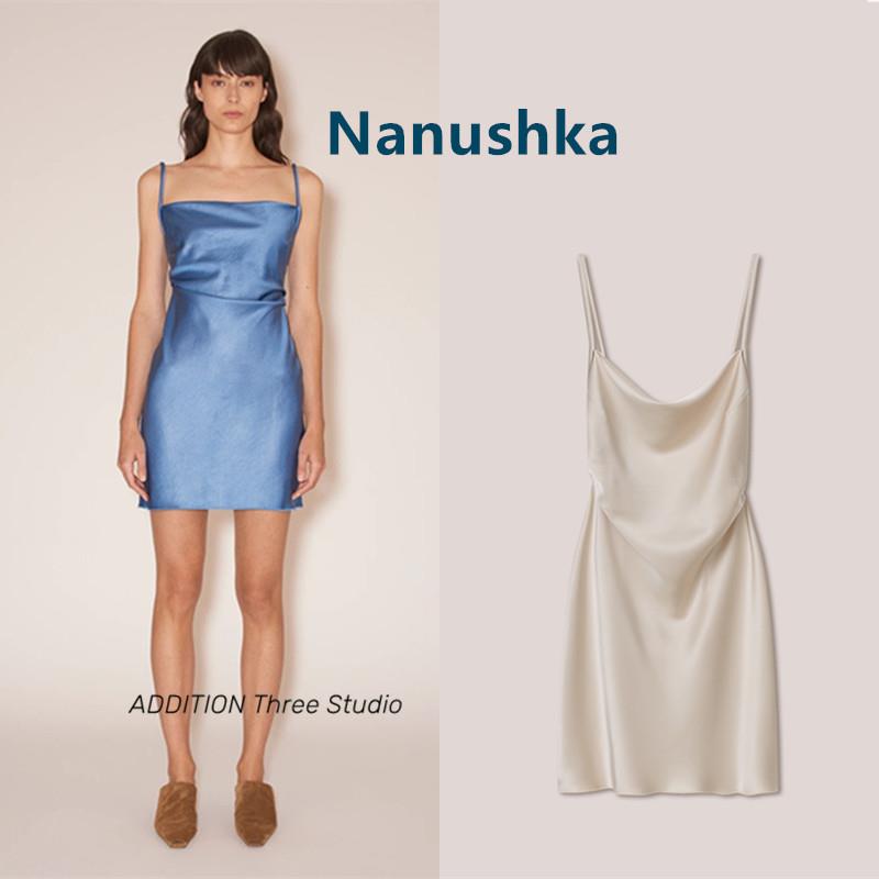 折扣 Nanushka 新款纯色露背亮面缎布迷你吊带连衣裙高腰短裙