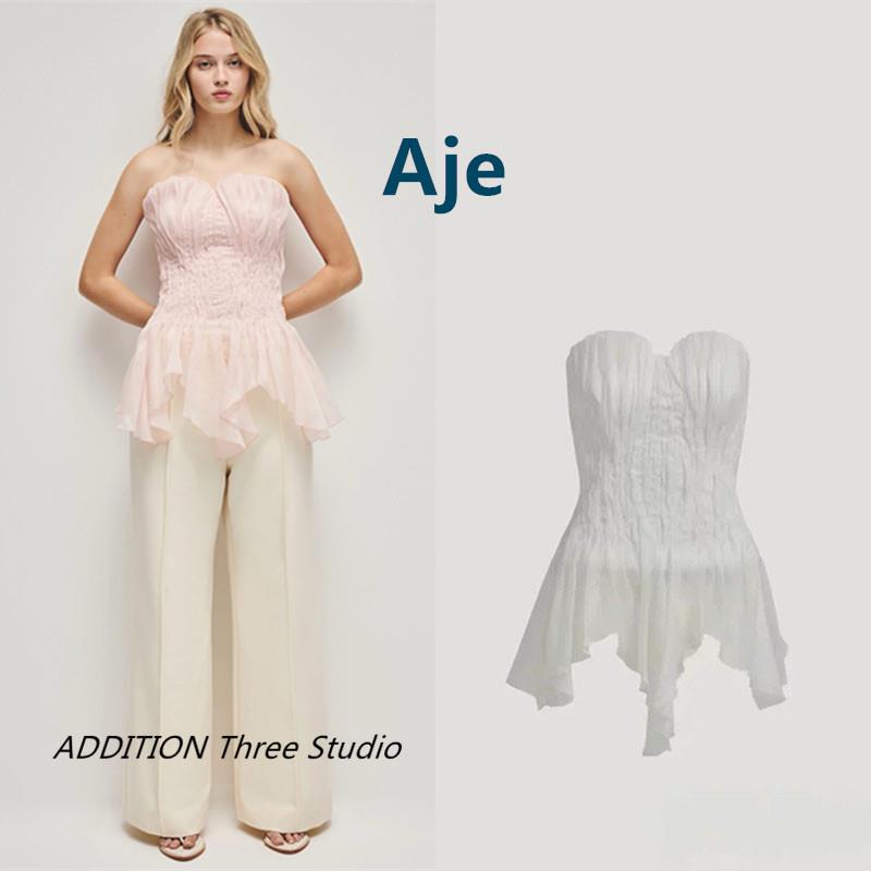 澳洲折扣 Aje 夏款绝美仙女一字肩贝壳胸型褶皱收腰薄纱抹胸上衣