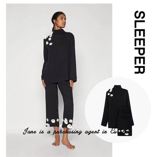 国现 乌克兰直邮 Sleeper 彷真立体花卉立领上衣直筒长裤睡衣裤套