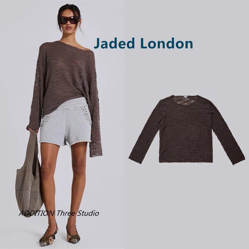 正品 Jaded London 春秋款简约微透视宽松休闲露肩长袖针织衫上衣