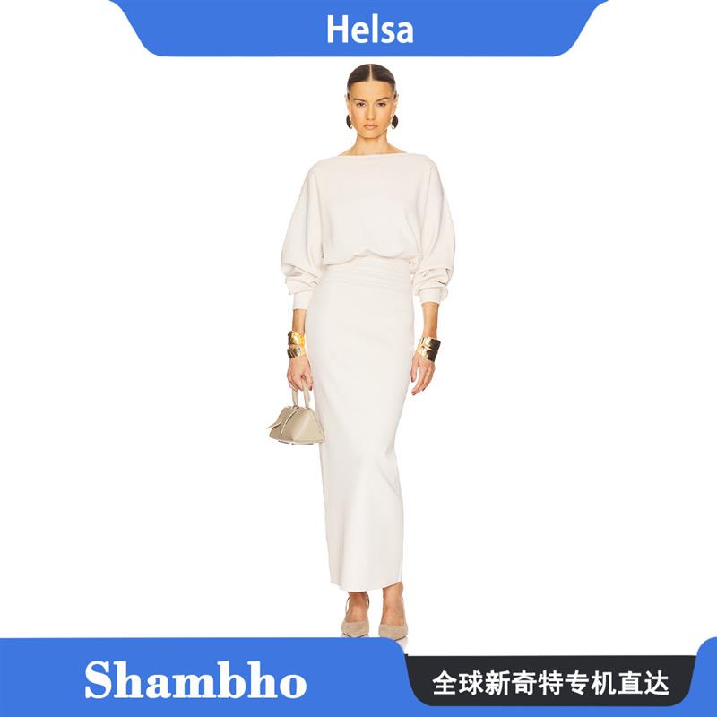 Shambho正品 Helsa 秋冬新款休闲长袖修身收腰包臀针织洋装