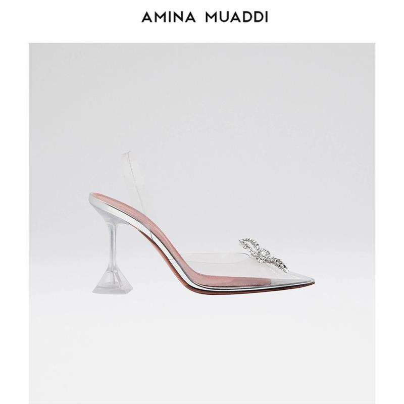 Amina muaddi  24秋冬新款尖头蝴蝶结裹脚高跟凉鞋