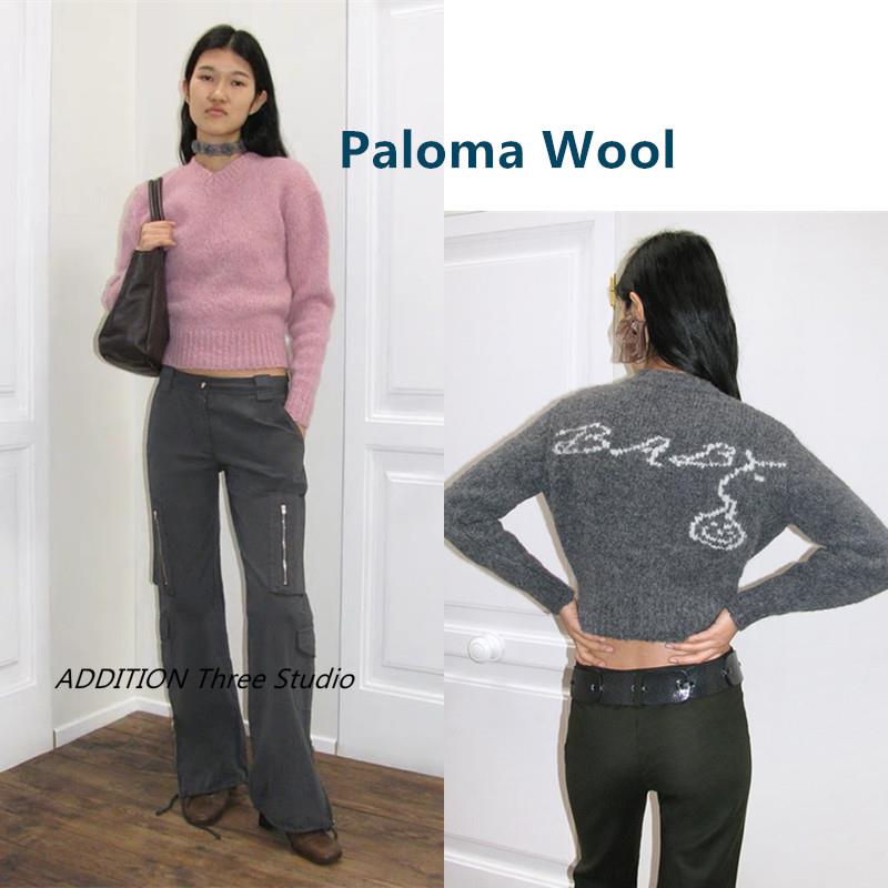 西班牙小众 Paloma wool 23秋冬款字母刺绣混纺休闲长袖针织毛衣