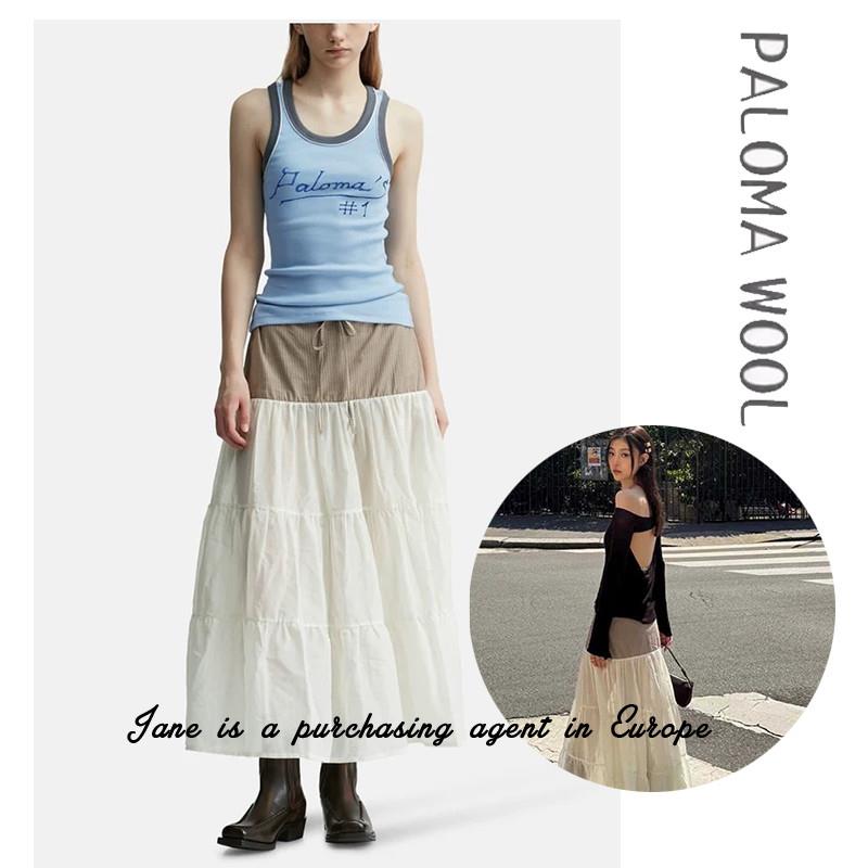 国现 西班牙直邮 PALOMA WOOL 24新款百搭休闲系带拼接条纹半身裙