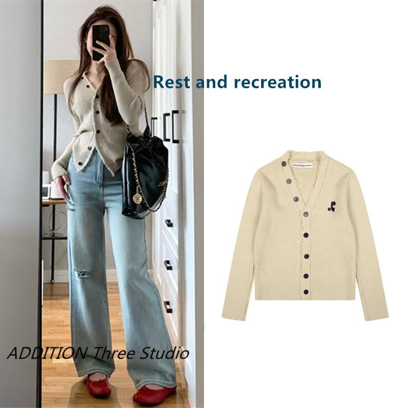 韩国 Rest and recreation 25秋季新款韩系气质毛边V领针织开衫女