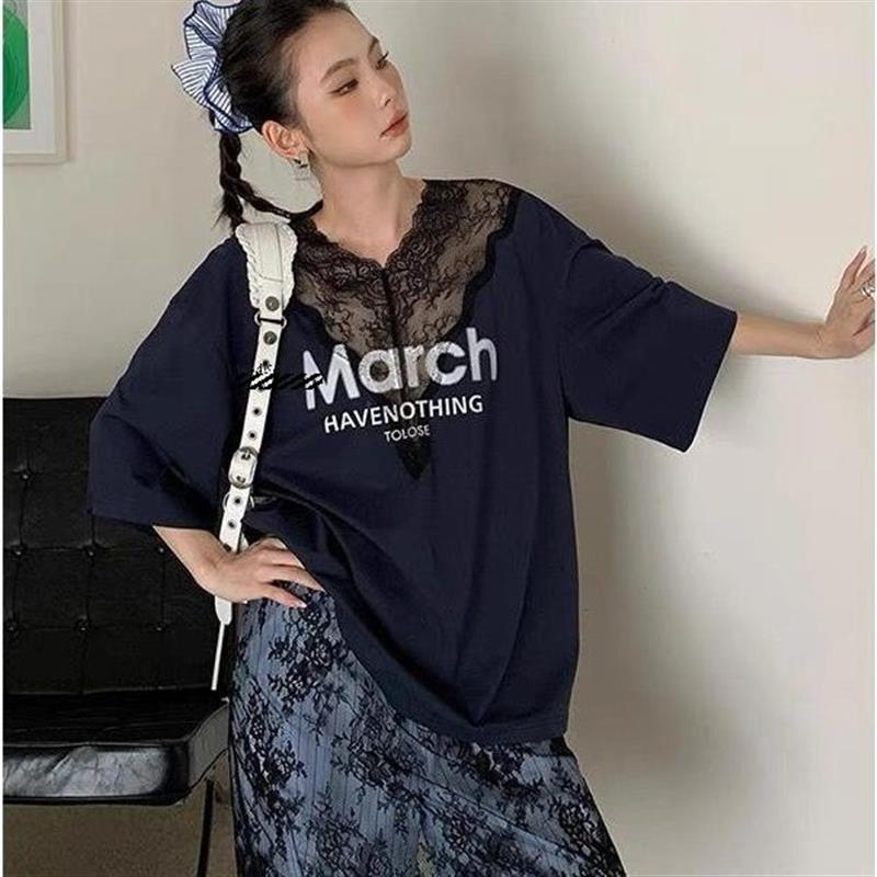 买手店正品 pushBUTTON 25新款小众设计蕾丝拼接字母短袖T恤上衣