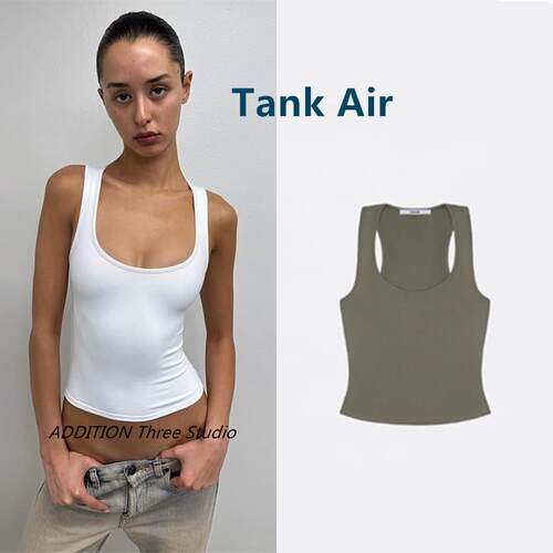 正品 TankAi 夏款纯色U领宽肩带修身版型运动弹力工字背心上衣