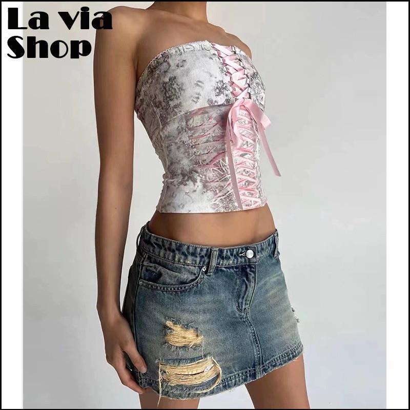 买手店正品现货I.AM.GIA抹胸蕾丝绑带上衣牛仔半身裙女