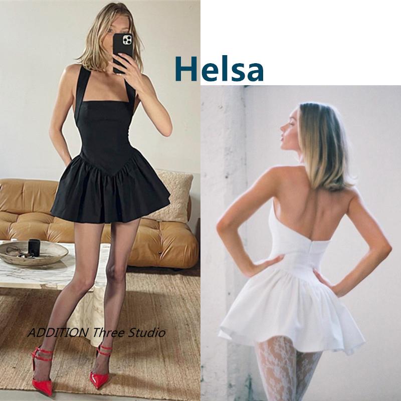 折扣 Helsa 气质优雅收腰挂脖大露背蓬蓬礼服连衣裙Elsahosk同款