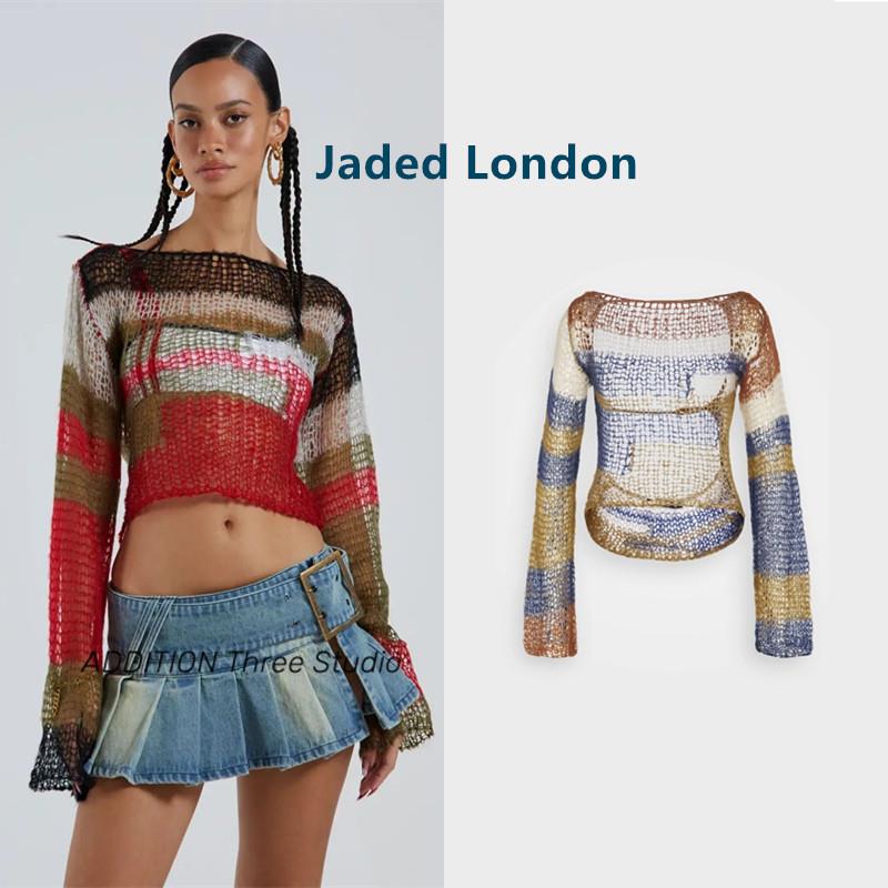 现货 Jaded London 韩素希同款圆领半透明性感露背短款针织毛衣女