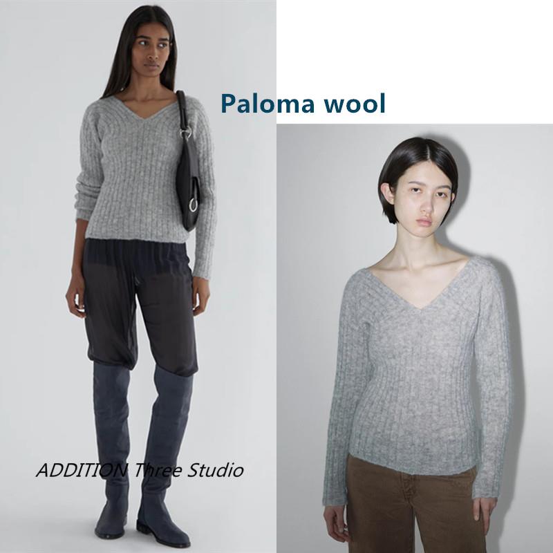西班牙 Paloma wool 25秋冬款简约百搭纯色V领套头长袖针织衫毛衣